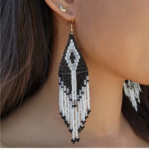 Boheme Jewelry - HANDMADE TAMI TRIBAL EARRINGS RICE BEADS DANGLE BOHEMIAN ETHNIC BLACK CH…
